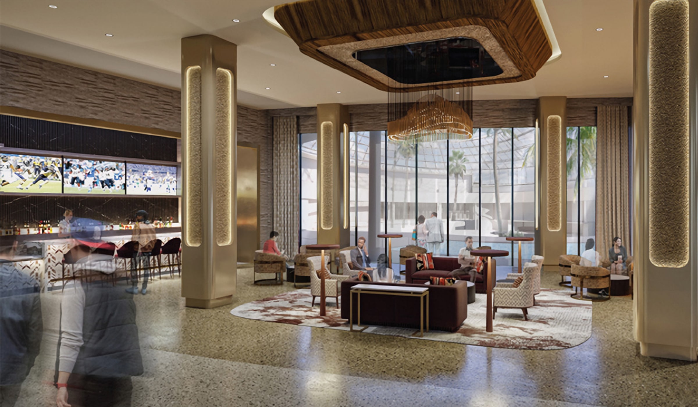 hotel lobby and bar art rendering